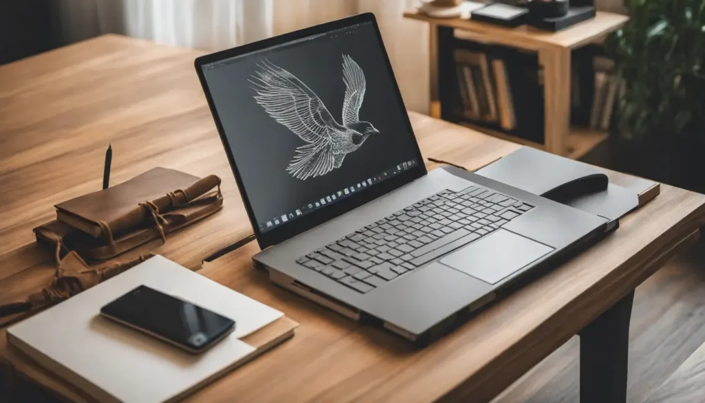 Advogado usando tecnologia de inteligência artificial em escritório moderno com laptop, livros de direito e balança da justiça, destacando o poder do Advtechpro.