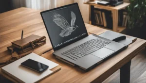 Advogado usando tecnologia de inteligência artificial em escritório moderno com laptop, livros de direito e balança da justiça, destacando o poder do Advtechpro.