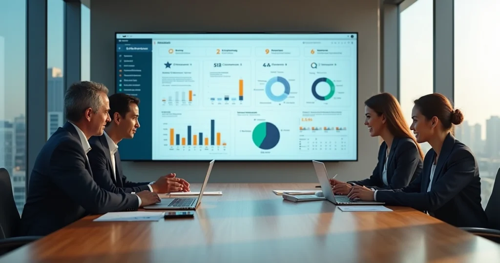 Advogados analisando comparativo de plataformas jurídicas com IA em dashboard digital